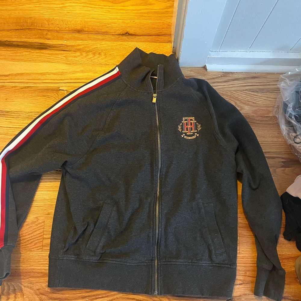 Tommy Hilfiger Charcoal Jacket with Red and White Accents